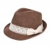 Brown  Trilby Crochet Bowknot Hat Summer Beach Sun Hat Jazz Panama Cap 8903825615249 eb-24108984